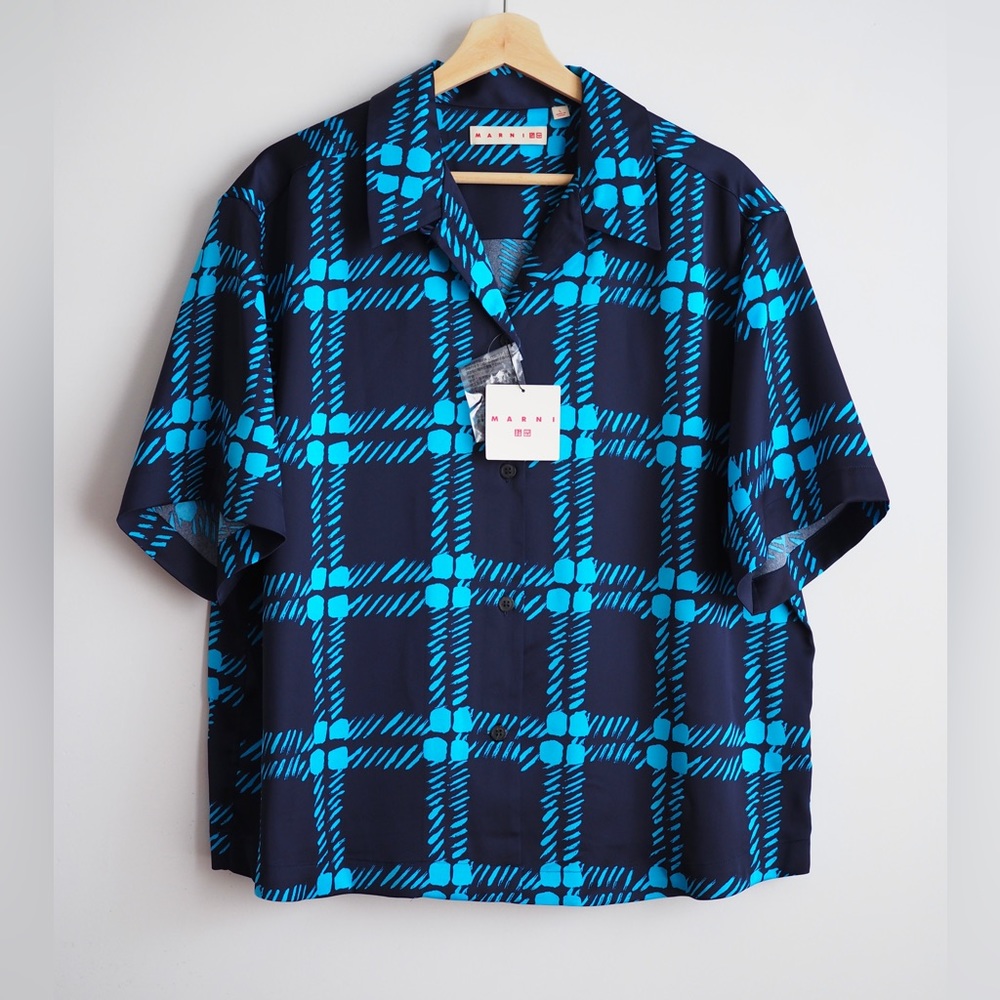 Marni Blue and Black Plaid Button Down Shirt